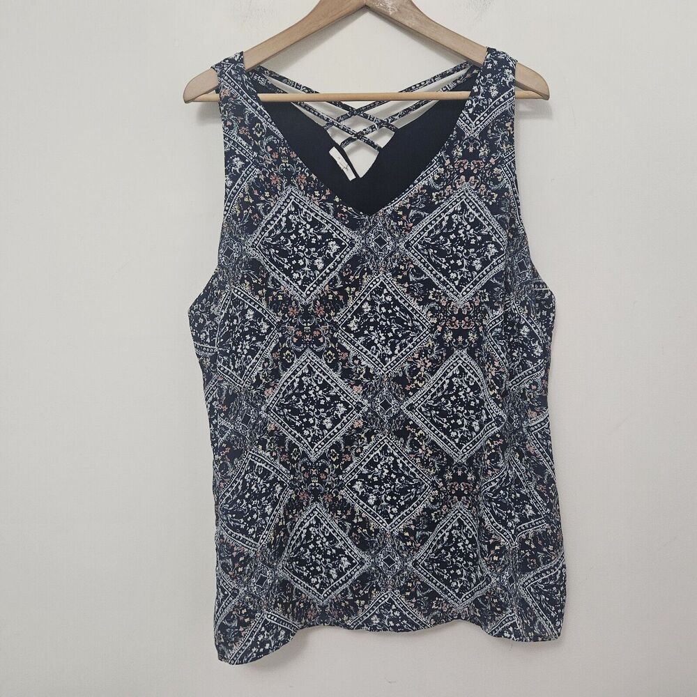 MAURICES Women's Navy Blue Floral Sleeveless Baggy Blouse Top Size 2
